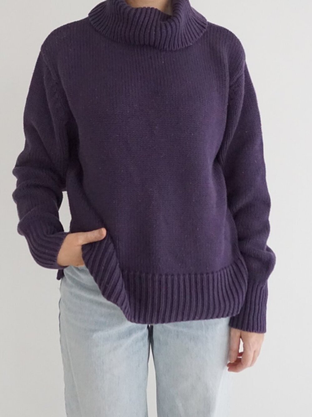 Vintage B Moss Purple Turtleneck Sweater Ribbed Trim Soft Knit Minimal L